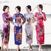 qipao 时尚 dress Chinese cheongsam旗袍长款 大码 短袖 旗袍裙走秀