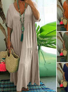 women's stylish dress 2026欧美新款v领不规则多色多码长款大摆