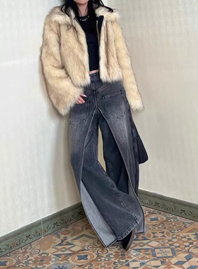 woman denim pant women jeans new design chic正反两穿解构牛仔