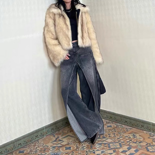 women pant jeans new chic正反两穿解构牛仔 woman design denim