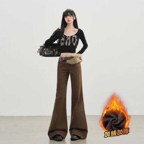 Low Waist Bell Bottom Denim Jeans Women's Loose Slim Pants女