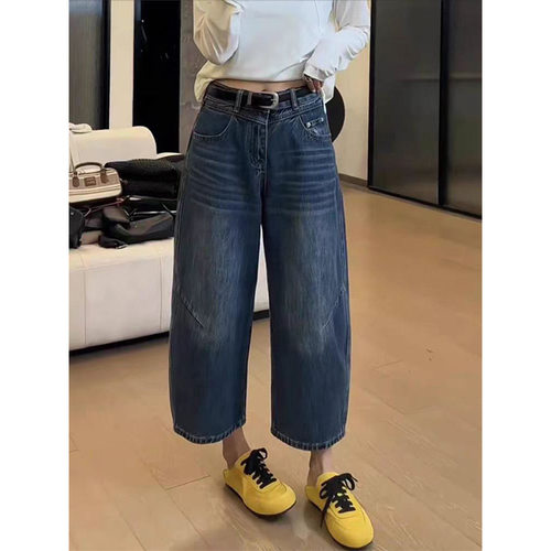 versatile denims pants loose jeans baggy trousers大码梨形