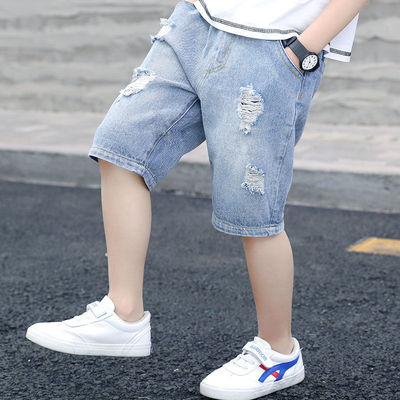 jeans denim distressed patchwork ripped pants男童牛仔短裤5