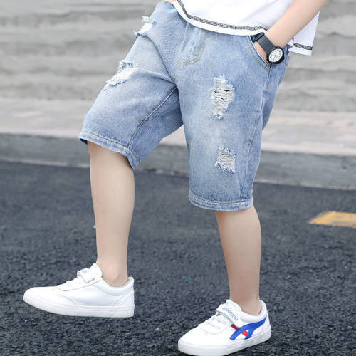 jeans denim distressed patchwork ripped pants男童牛仔短裤5