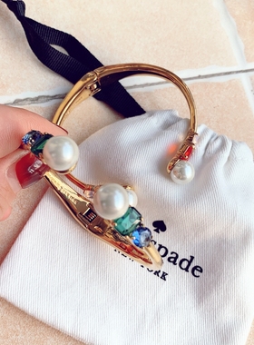 欧美风轻奢珍珠宝石开口手环