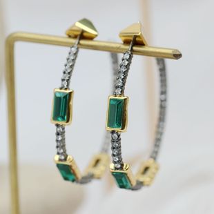 欧美轻奢美国鬼才设计师A*B品质高端绿宝石包金绿耳环奢华耳圈
