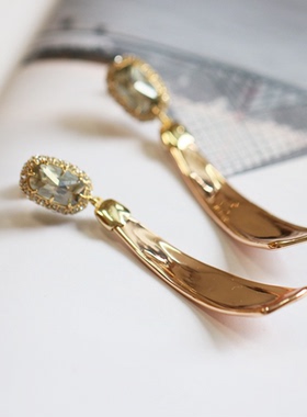 欧美轻奢美国独立鬼才设计师A*B18灰色水晶金属长条耳钉 耳环