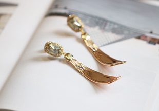 欧美轻奢美国独立鬼才设计师A*B18灰色水晶金属长条耳钉 耳环