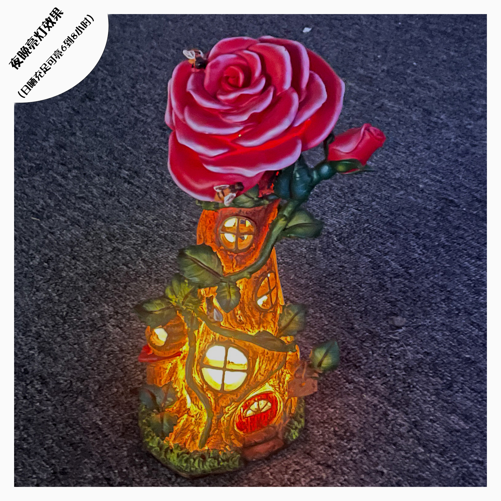 玫瑰树屋太阳能庭院摆件