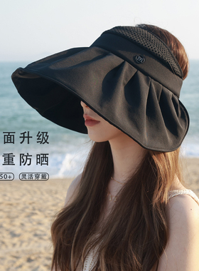 UPF50+黑胶空顶帽时尚度假草帽