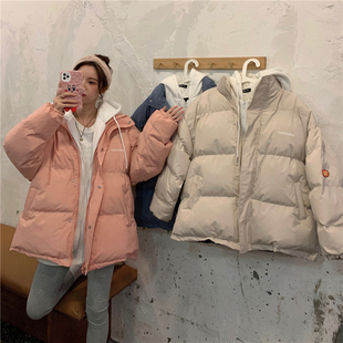 网图棉服女外套韩版短款面包服小个子大码港风宽松羽绒服学生胖MM