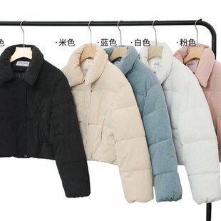 韩系棉衣小翻领灯芯绒羽绒服小个子加厚面包服短款外套外贸跨境