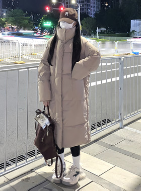 实拍棉服女外套韩版中长款大码港风面包服宽松学生长款收腰羽绒服