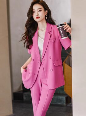 小个子短袖西装外套女士夏季薄款2026新款高级感休闲西服套装