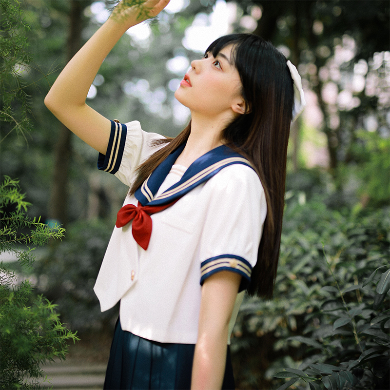 憨憨幼儿园 白日星昼 原创jk制服春夏正品绿色短袖水手服上衣套装