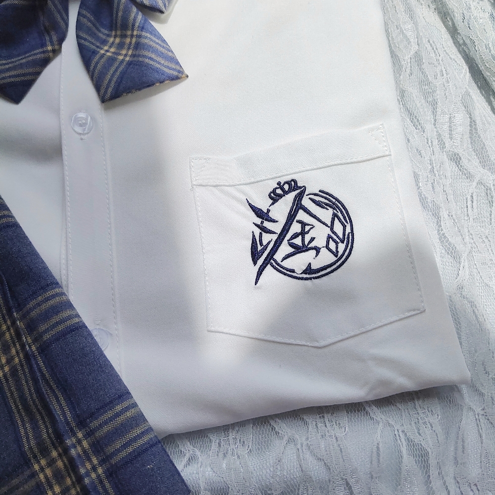 憨憨幼儿园原创jk制服淦字衬衫学院风长短袖女白衬衣蓝色格裙套装
