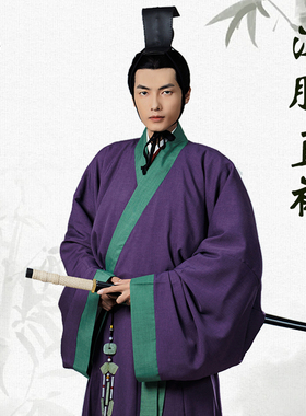 怀谷居【霜序】战国直裾袍汉服绿色红色男款棉麻秦汉魏晋曲裾原创