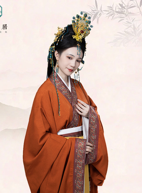 怀谷居【楚风】战国袍曲裾汉服复原直裾袍配饰红色禁步原创男女款