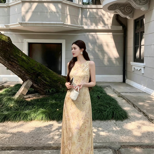 至上-26夏上新唯美香云纱斜裁修身优雅气质连衣裙w7233
