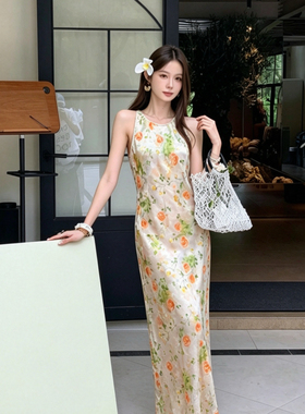 至上-上新唯美香云纱斜裁修身优雅气质无袖连衣裙(不含项链)w7172