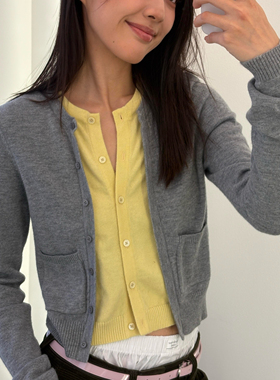 RARELY  假两件撞色纽扣开衫