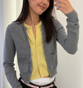 RARELY 假两件撞色纽扣开衫