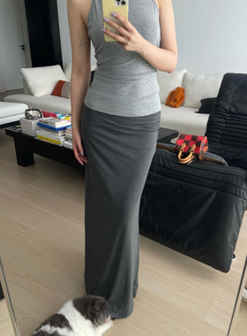 RARELY  “散步”抽褶轻松长半裙 浅花灰/深花灰