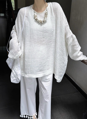 Owish 倪妮同款 富贵闲人贵牌订单重磅100亚麻超大廓形纸片人罩衫