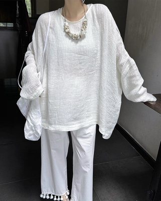 Owish 倪妮同款 富贵闲人贵牌订单重磅100亚麻超大廓形纸片人罩衫