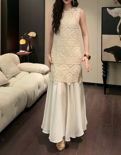 三吉黑花【观夏】新中式绳绣连衣裙子女2025初夏穿搭新款背心长裙