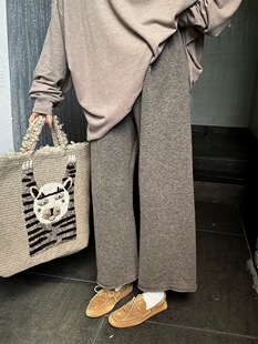 宽松密拷边脚口 剪裁直筒九分裤 Owish 秋冬羊毛混纺一片式