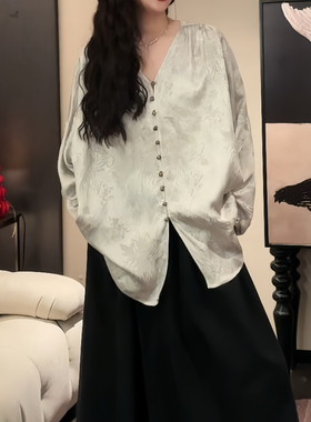 三吉黑花【漫江南】国风新中式人丝扎染衬衫女上衣高级感轻奢减龄
