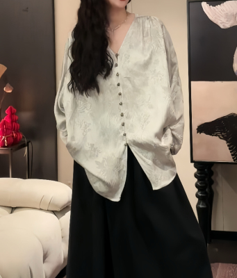 三吉黑花【漫江南】国风新中式人丝扎染衬衫女上衣高级感轻奢减龄