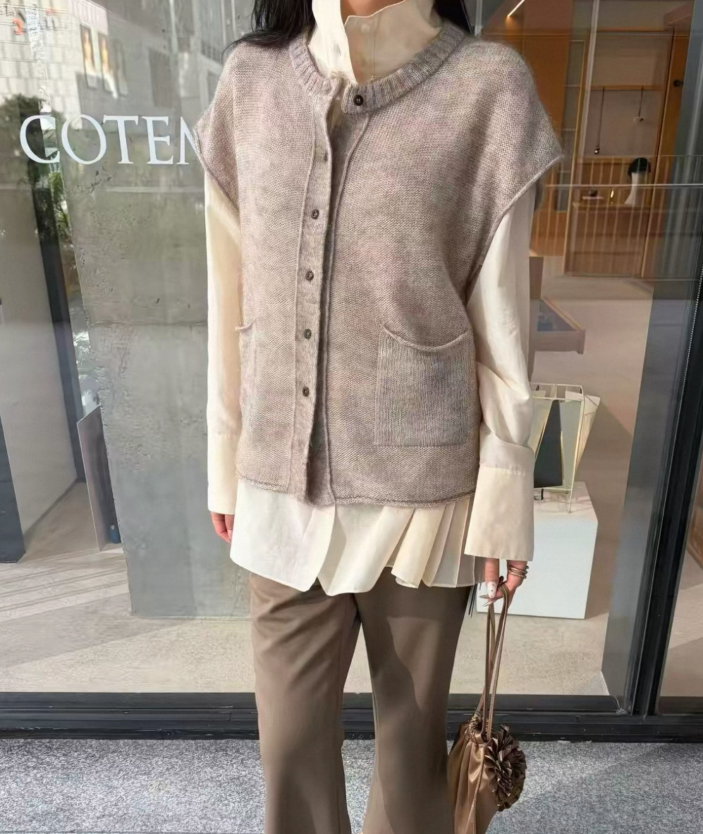 COTEMP  SLEEVE VEST 26FW新款毛线超短袖马甲背心开衫