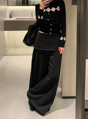 RARELY  “袋鼠”卫裤 可束脚阔腿裙裤 黑色/花灰/浅粉