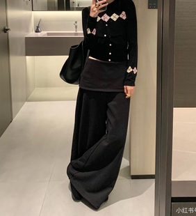 RARELY  “袋鼠”卫裤 可束脚阔腿裙裤 黑色/花灰/浅粉