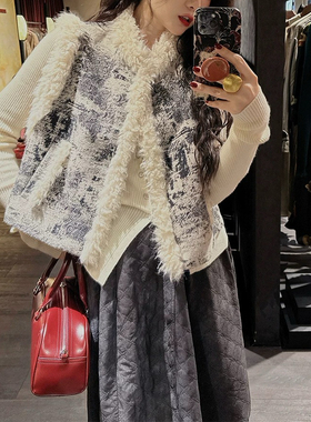 三吉黑花【游牧者】国风新中式毛毛马甲女秋冬季2024新款背心外穿