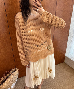 宽松空调针织衫 ICE 显瘦薄款 毛衣女26SS春夏新款 下摆镂空长袖