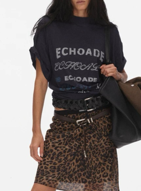 ECHOADE甄选长绒棉轻薄不闷热小圆领短袖不规则设计印花T恤