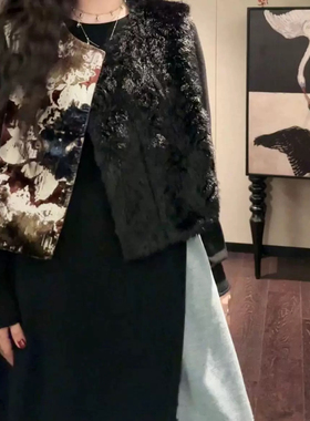 三吉【彩云归】国风新中式拼接皮草马甲女款2024新款冬季外穿