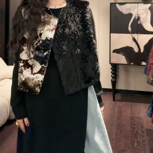 三吉【彩云归】国风新中式拼接皮草马甲女款2024新款冬季外穿