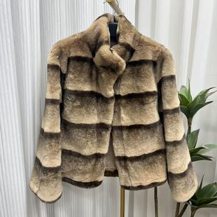 海宁女士金貂绒立领仿獭兔女士防风外套