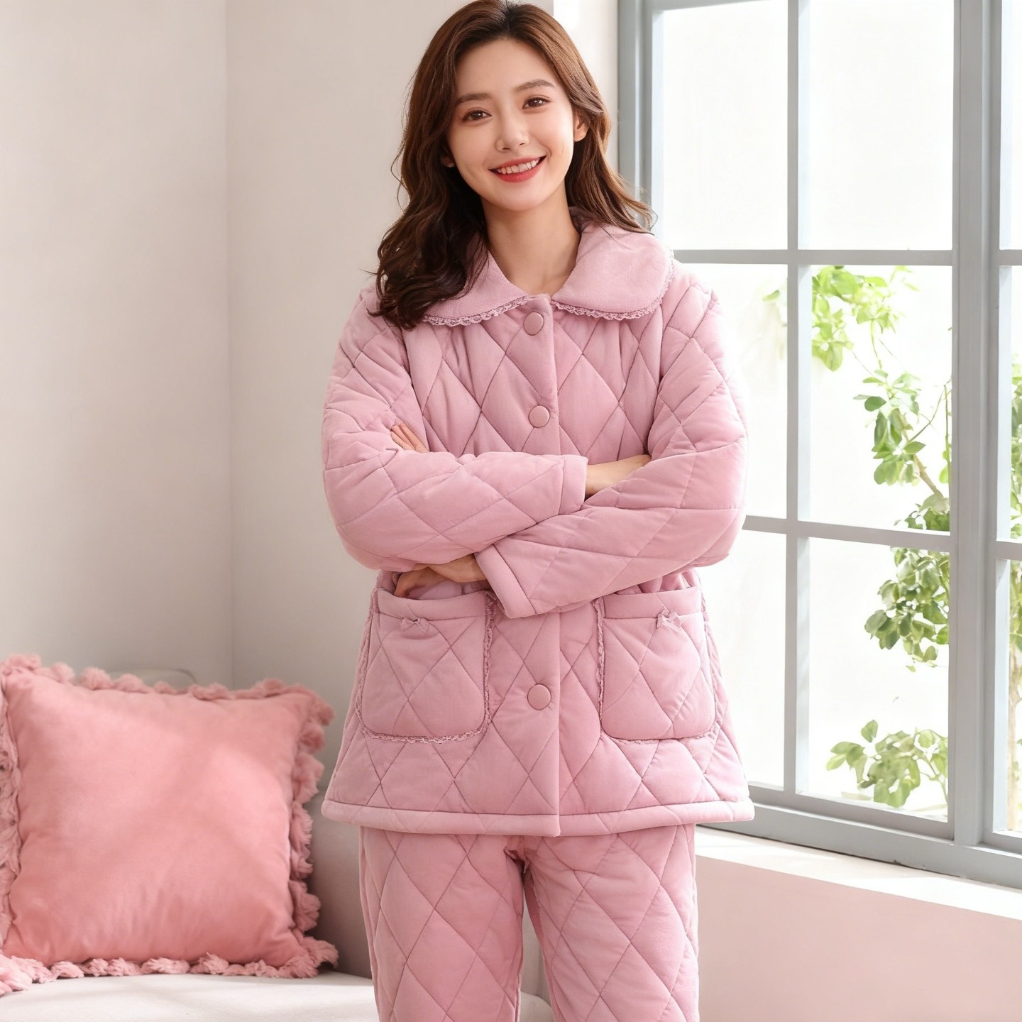 芬腾冬季女士珊瑚绒夹棉加厚胭脂粉可外穿保暖2025新款家居服套装,女士内衣/男士内衣/家居服,睡衣/家居服套装,淘宝优惠券,粉丝福利购,淘宝优惠卷