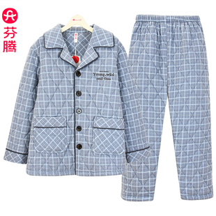 芬腾纯棉睡衣男薄夹棉2025年新款秋冬季全棉男士休闲家居服两件套