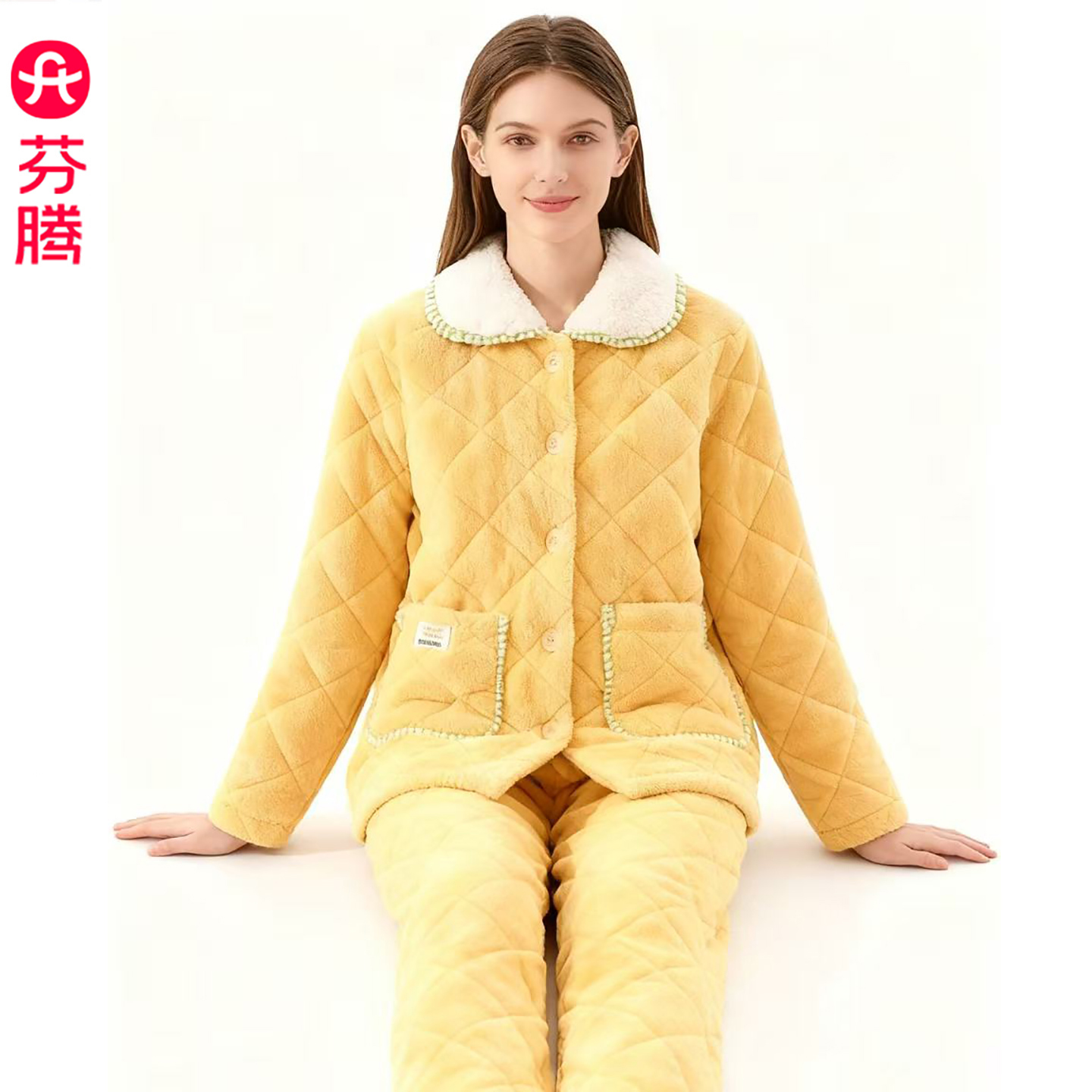 芬腾女士睡衣珊瑚绒三层夹棉加厚