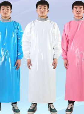 TPU防水围裙耐低温冷库反穿罩衣有袖加厚纯白色食物工厂车间照衣z