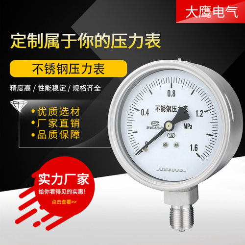 压力表大鹰不锈钢压力表耐腐蚀