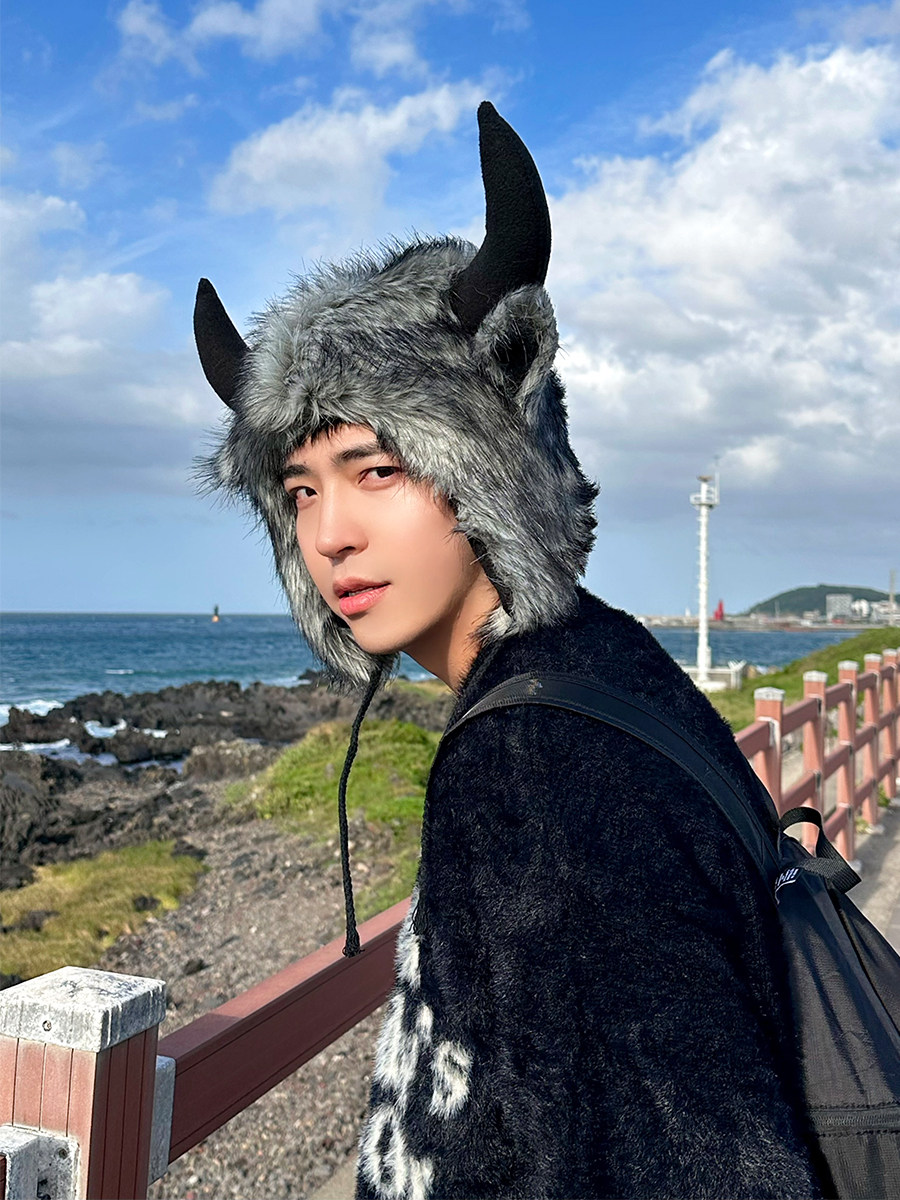 SUPERWZM霸气牛魔王造型套头帽子男冬季加厚保暖护耳毛绒雷锋帽女,服饰配件/皮带/帽子/围巾,帽子,淘宝优惠券,粉丝福利购,淘宝优惠卷