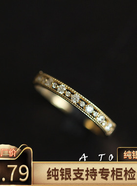 蕾丝缎带 纯银镀14K黄金镶锆钻agete类似款罗马风精致镂空戒指