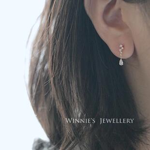 S925纯银镀14K金耳钉 精致微镶锆钻闪亮迷你气质百搭耳钉耳饰女